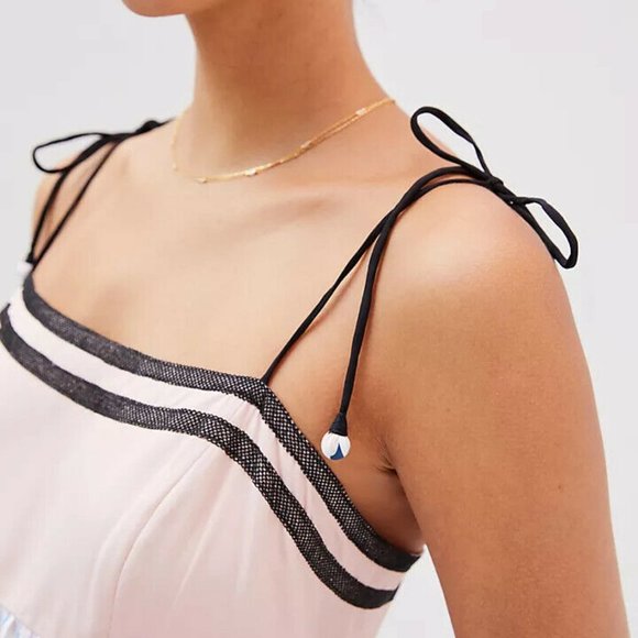 Anthropologie Abstract Pleated Midi Adjustable tie straps Dress XL new - Picture 3 of 10